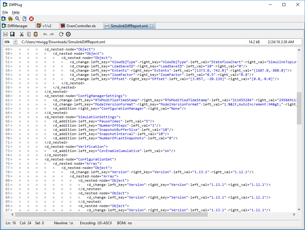 The changes in XML format.